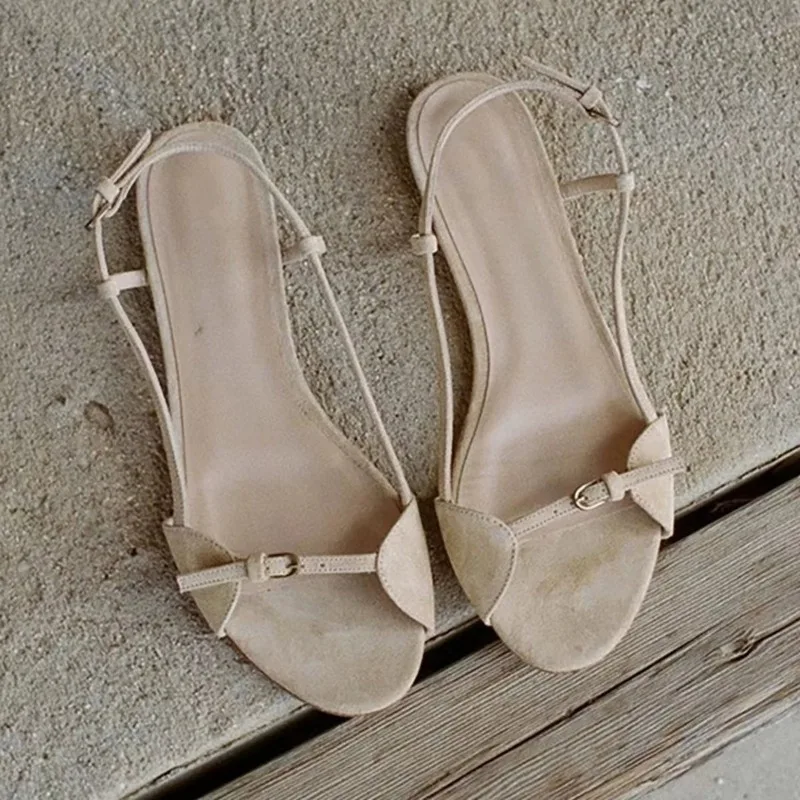 Women's Fashion Sandals New Summer Round Head Soft Frosted Open Toe Hollow Belt Buckle Flats
