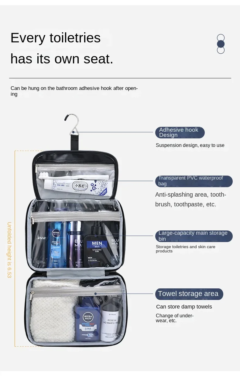 Men's Cosmetic Bags Travel Essentials Cosmetics Organizer Foldable Hanging Storage Bag Clear Waterproof Luxury Makeup Bag