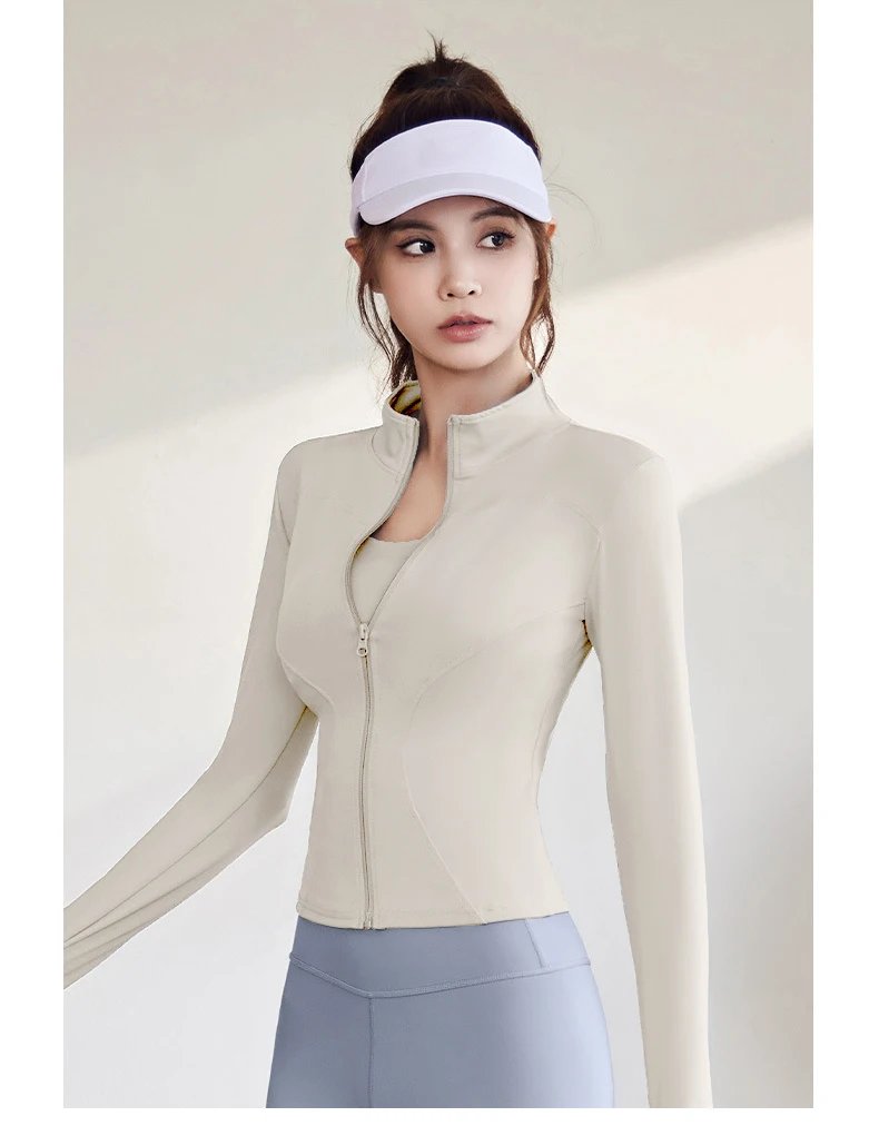 2026 Spring and Summer New Women's Fitness Jacket Quick-drying Collar Yoga Clothes Long-sleeved Breathable Sports Cycling Top