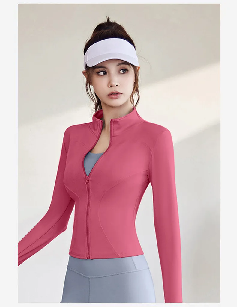 2026 Spring and Summer New Women's Fitness Jacket Quick-drying Collar Yoga Clothes Long-sleeved Breathable Sports Cycling Top