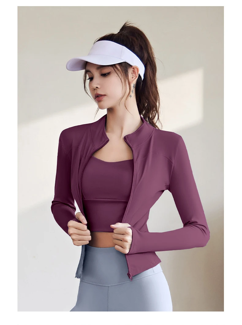 2026 Spring and Summer New Women's Fitness Jacket Quick-drying Collar Yoga Clothes Long-sleeved Breathable Sports Cycling Top