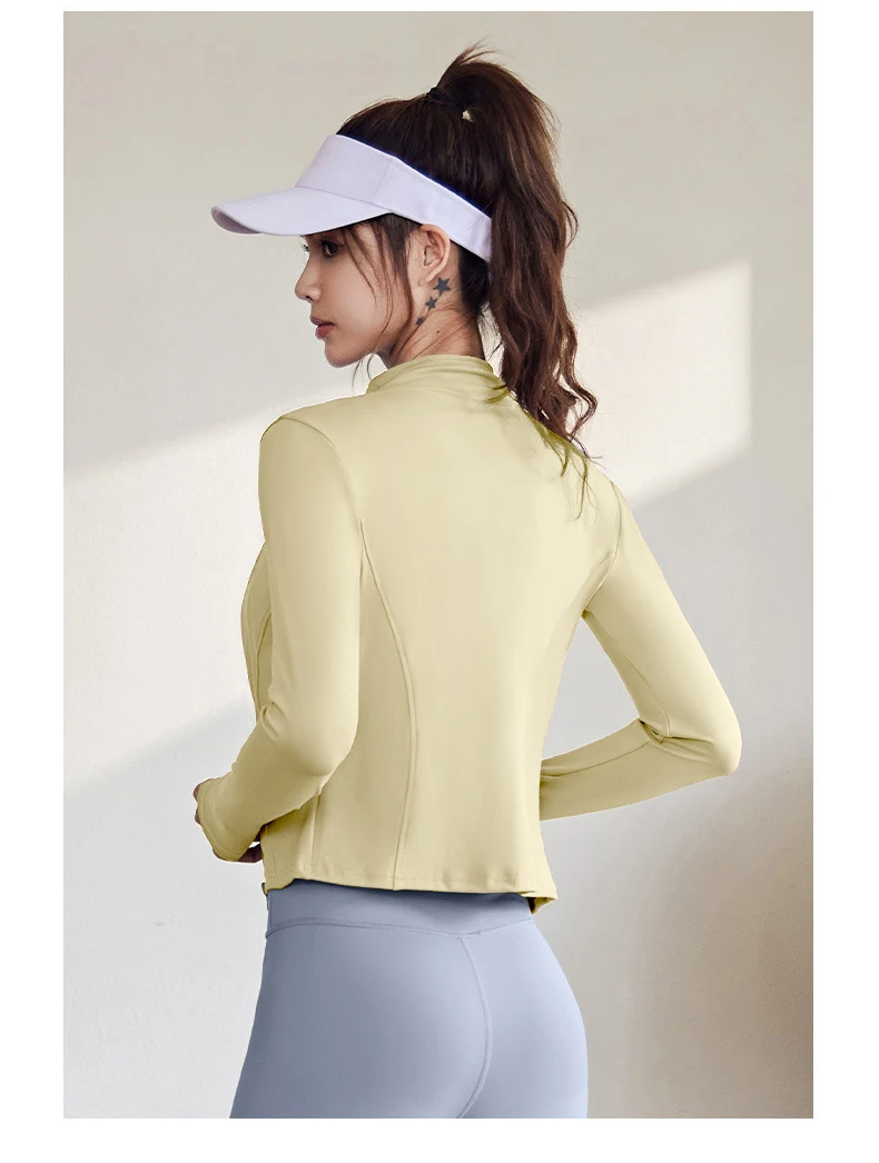 2026 Spring and Summer New Women's Fitness Jacket Quick-drying Collar Yoga Clothes Long-sleeved Breathable Sports Cycling Top