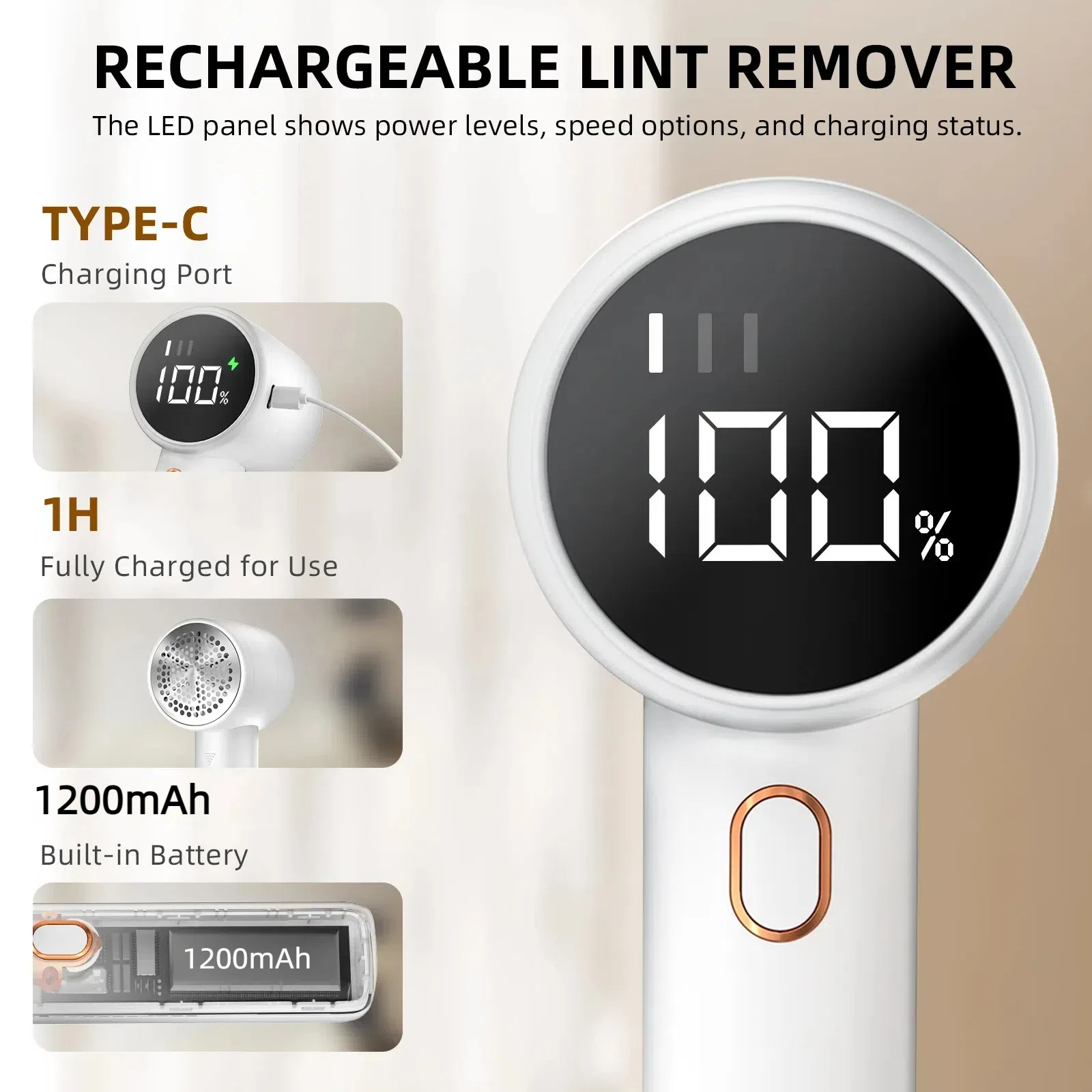 New Household Electric Lint Remover 3 Gears Adjustable Wireless LED Digital Display Hairball Trimmer Portable Sweater Epilator