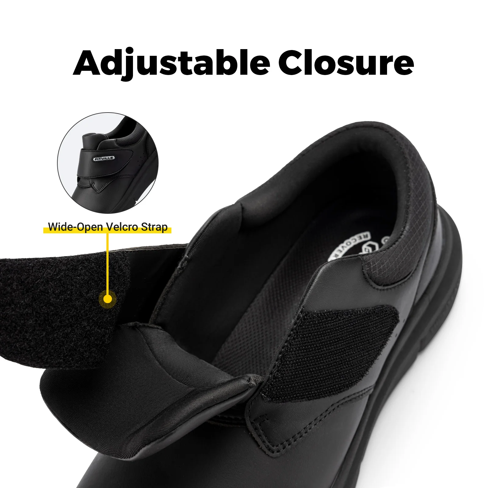 FitVille Men's Leather Shoes Diabetic Shoes Extra Wide Slip On Shoes for Orthopedic Toes Swollen Feet Non-Slip Lightweight