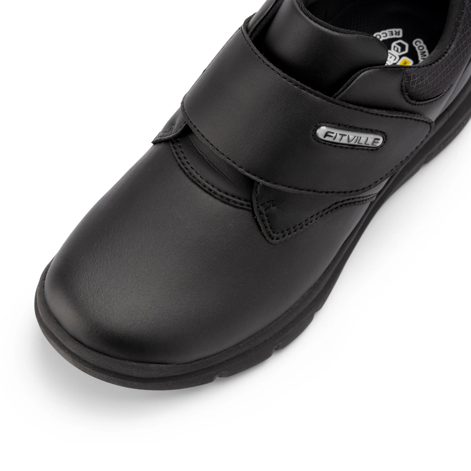 FitVille Men's Leather Shoes Diabetic Shoes Extra Wide Slip On Shoes for Orthopedic Toes Swollen Feet Non-Slip Lightweight