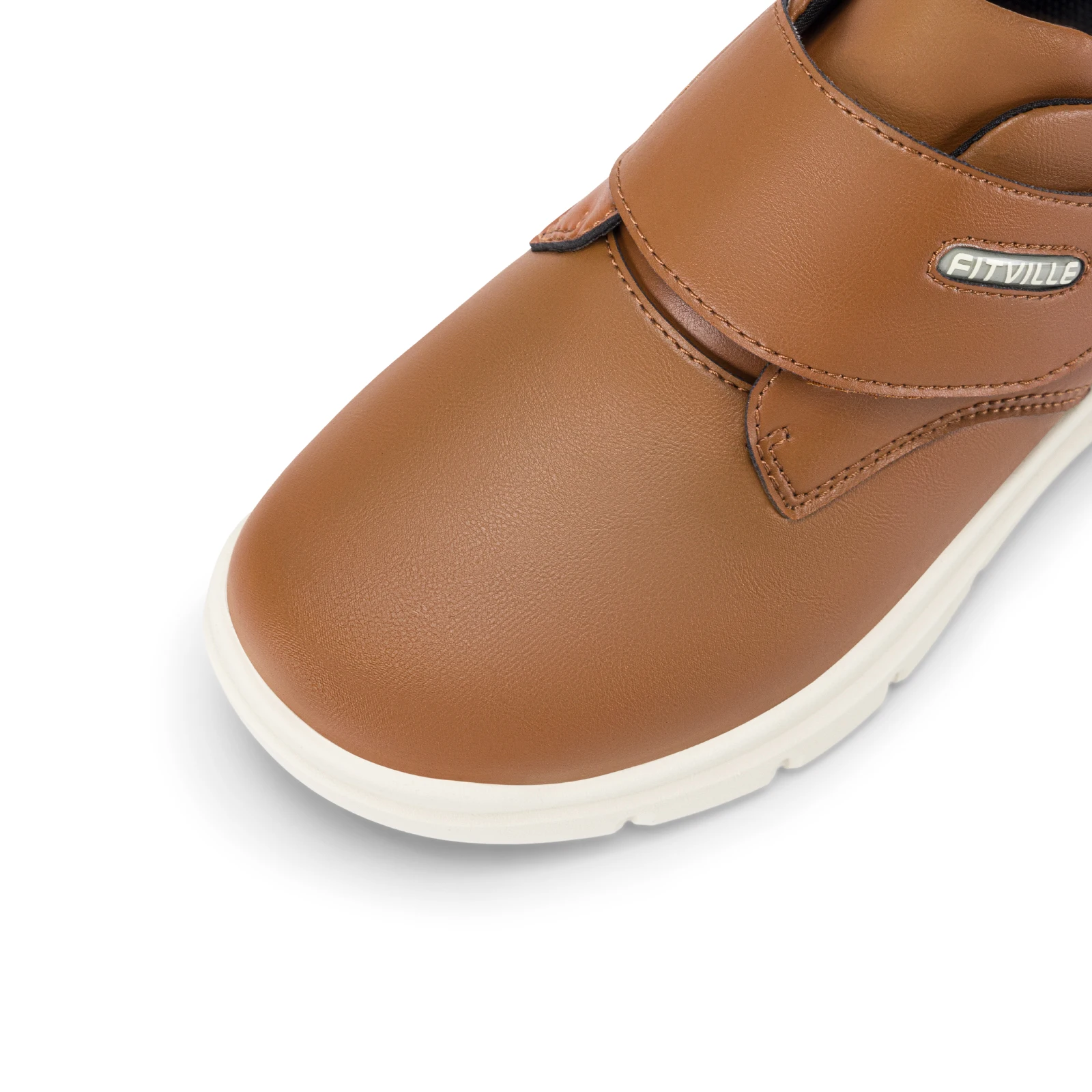 FitVille Men's Leather Shoes Diabetic Shoes Extra Wide Slip On Shoes for Orthopedic Toes Swollen Feet Non-Slip Lightweight