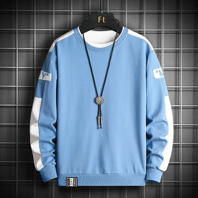 New Fashion Mens Patchwork Sweatshirt Autumn Streetwear Hip Hop Hoodies Jogger Male Yellow All-match Pullover Loose Long Sleeve