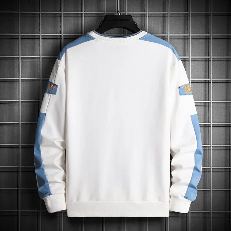 New Fashion Mens Patchwork Sweatshirt Autumn Streetwear Hip Hop Hoodies Jogger Male Yellow All-match Pullover Loose Long Sleeve