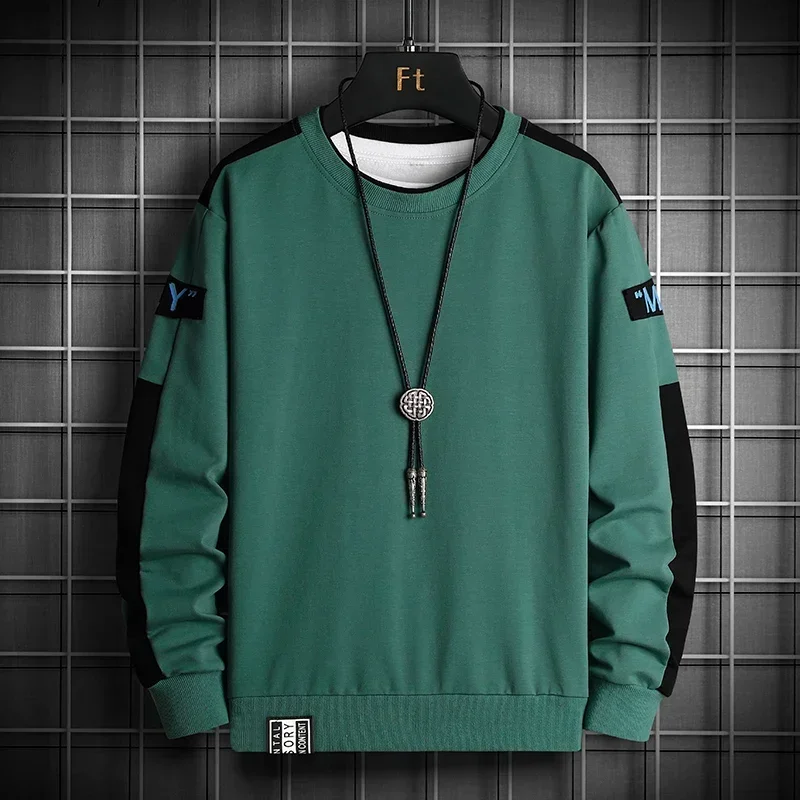 New Fashion Mens Patchwork Sweatshirt Autumn Streetwear Hip Hop Hoodies Jogger Male Yellow All-match Pullover Loose Long Sleeve