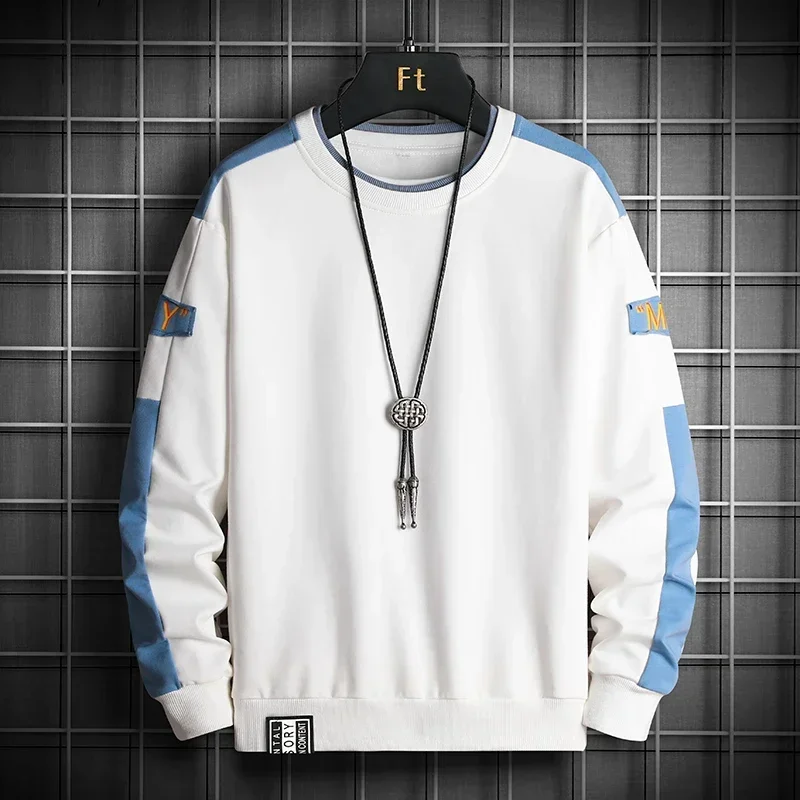 New Fashion Mens Patchwork Sweatshirt Autumn Streetwear Hip Hop Hoodies Jogger Male Yellow All-match Pullover Loose Long Sleeve