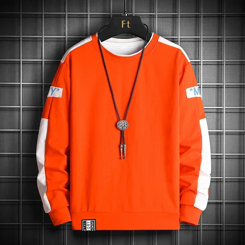New Fashion Mens Patchwork Sweatshirt Autumn Streetwear Hip Hop Hoodies Jogger Male Yellow All-match Pullover Loose Long Sleeve