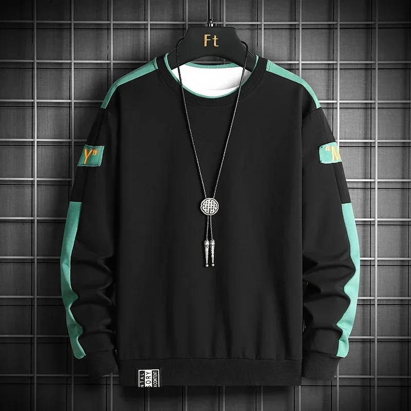 New Fashion Mens Patchwork Sweatshirt Autumn Streetwear Hip Hop Hoodies Jogger Male Yellow All-match Pullover Loose Long Sleeve