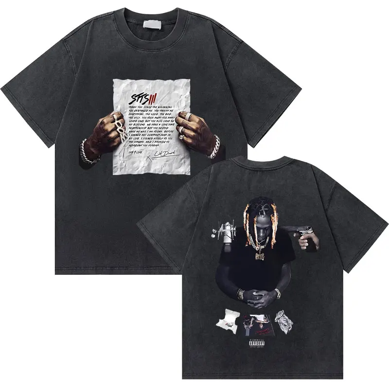 Washed Vintage Rapper Lil Durk Healing Tour T-shirt Men Women Hip Hop Fashion Oversized Tshirt Male Casual 100% Cotton T Shirts