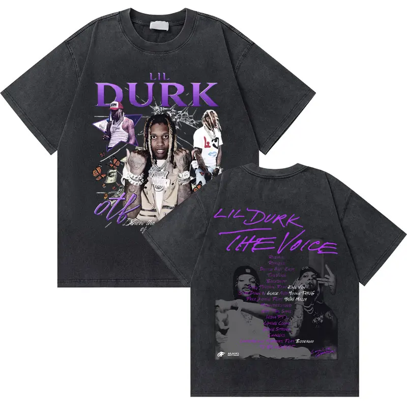 Washed Vintage Rapper Lil Durk Healing Tour T-shirt Men Women Hip Hop Fashion Oversized Tshirt Male Casual 100% Cotton T Shirts