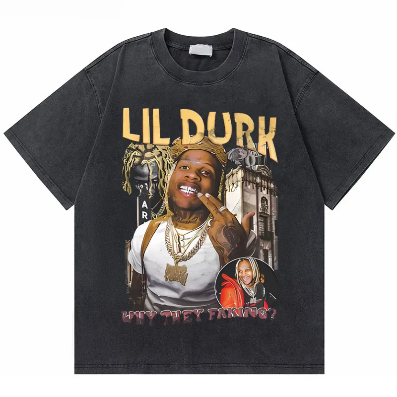 Washed Vintage Rapper Lil Durk Healing Tour T-shirt Men Women Hip Hop Fashion Oversized Tshirt Male Casual 100% Cotton T Shirts