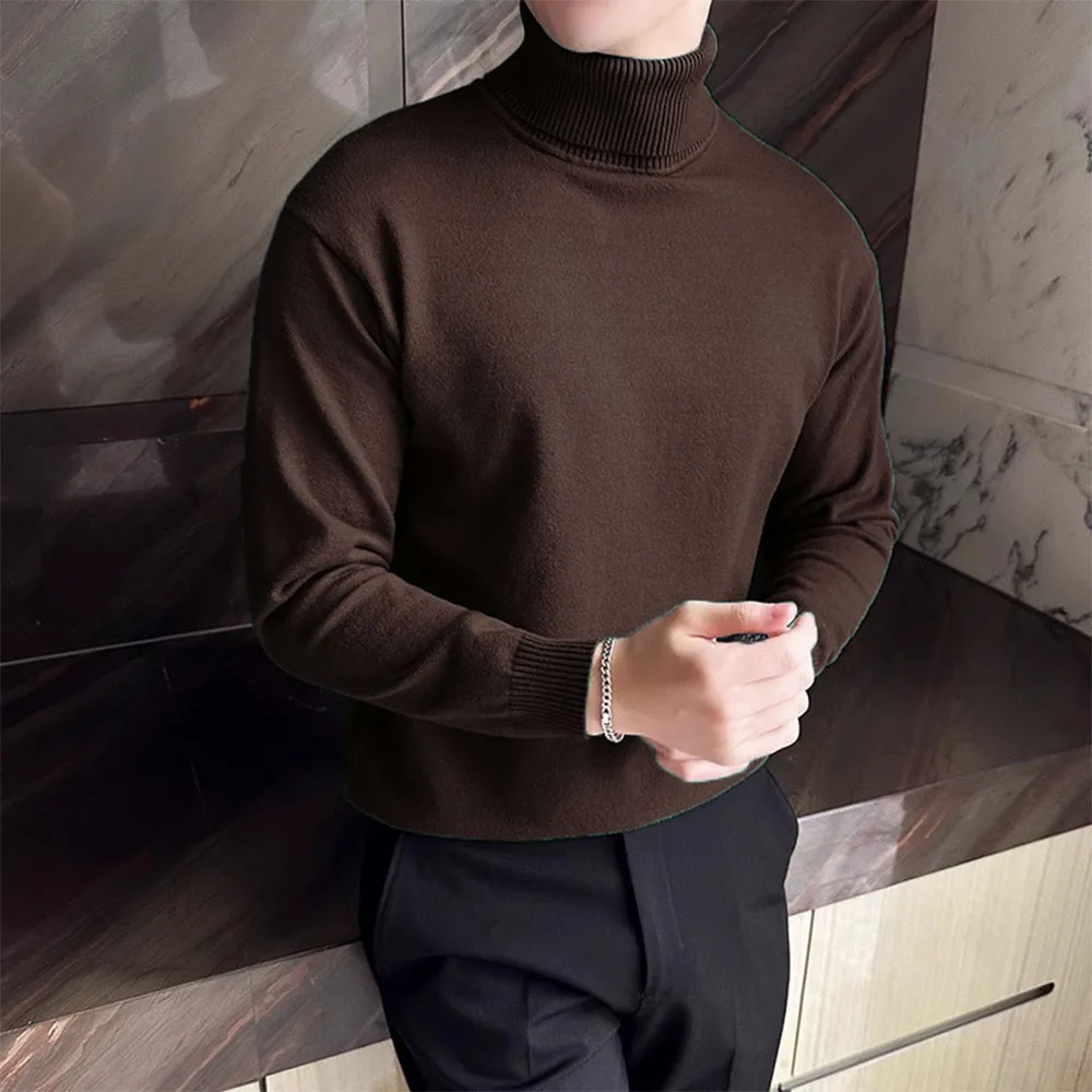 Korean Fashion Autumn Winter Sweaters Men Pullovers Fleece Turtleneck Knitted Sweatshirt Warm Bottoming Shirts