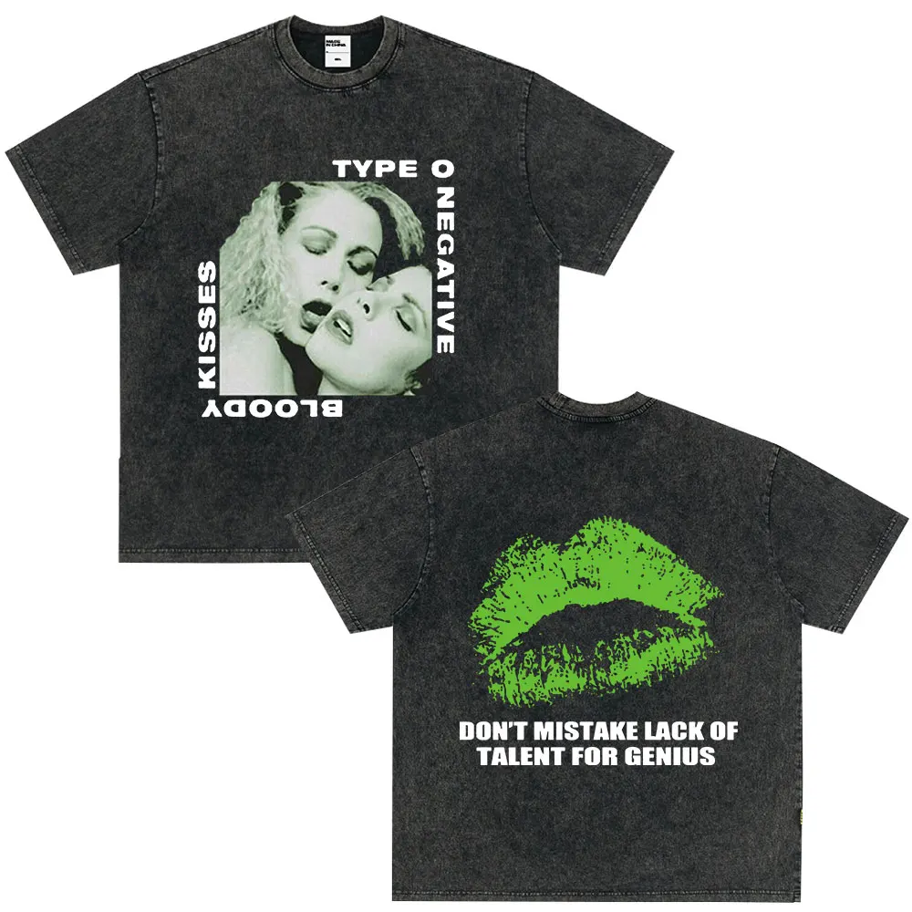 Rock Band Type O Negative The Green Man Vintage Washed T Shirt Gothic Metal Short Sleeve T-shirt Men's Vintage Hip Hop T Shirts