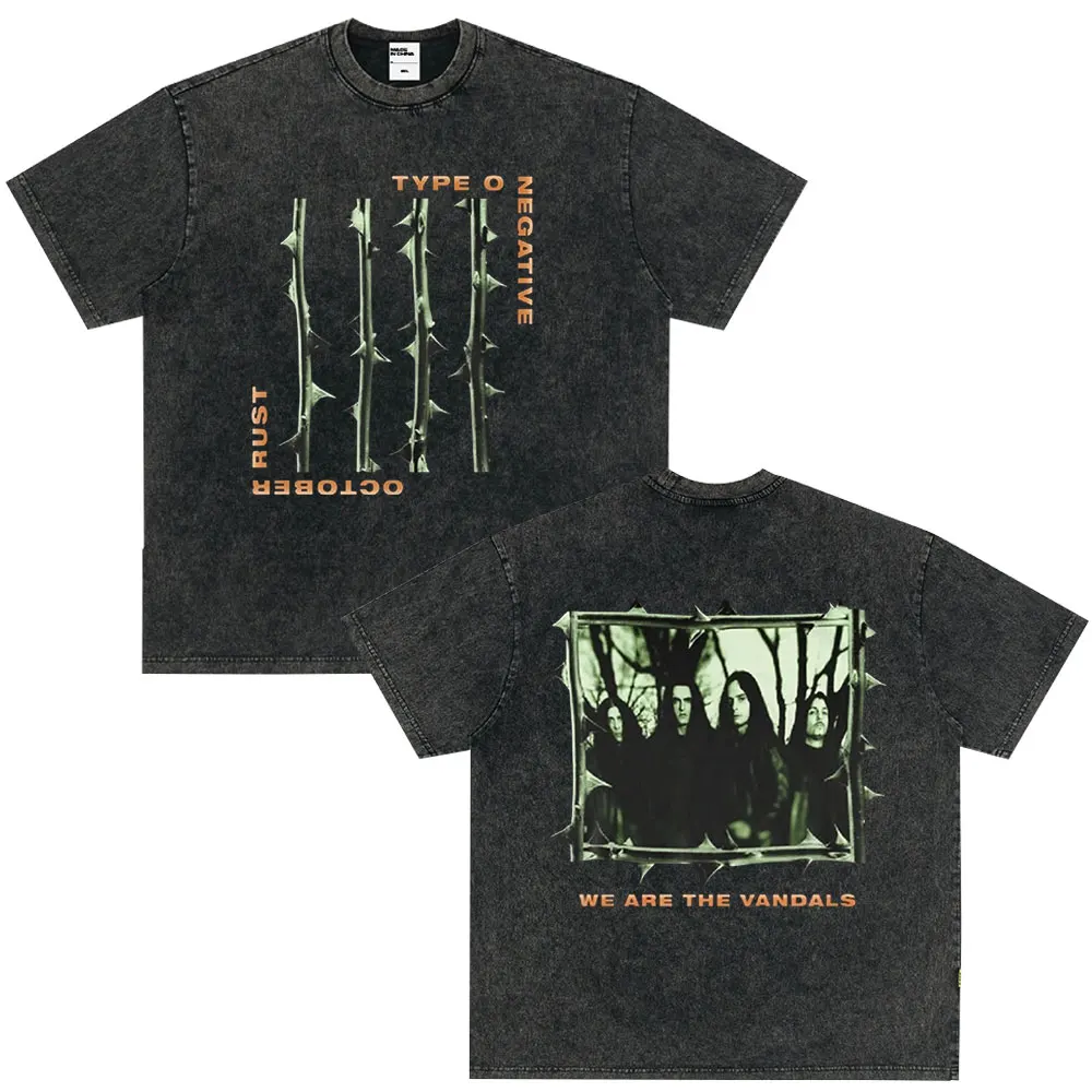 Rock Band Type O Negative The Green Man Vintage Washed T Shirt Gothic Metal Short Sleeve T-shirt Men's Vintage Hip Hop T Shirts