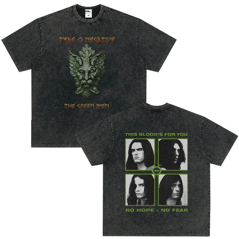 Rock Band Type O Negative The Green Man Vintage Washed T Shirt Gothic Metal Short Sleeve T-shirt Men's Vintage Hip Hop T Shirts