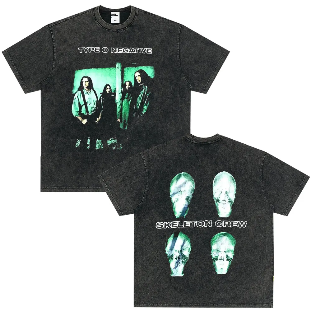 Rock Band Type O Negative The Green Man Vintage Washed T Shirt Gothic Metal Short Sleeve T-shirt Men's Vintage Hip Hop T Shirts