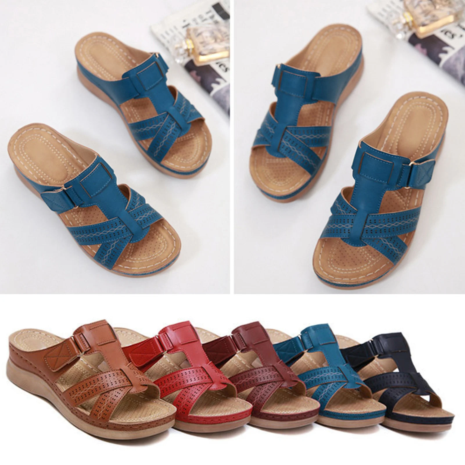 Women's Orthopedic Open Toe Sandals Anti-slip Breathable Solid Color Flats Clip Toe Sandals Suitable for Indoor Outdoor
