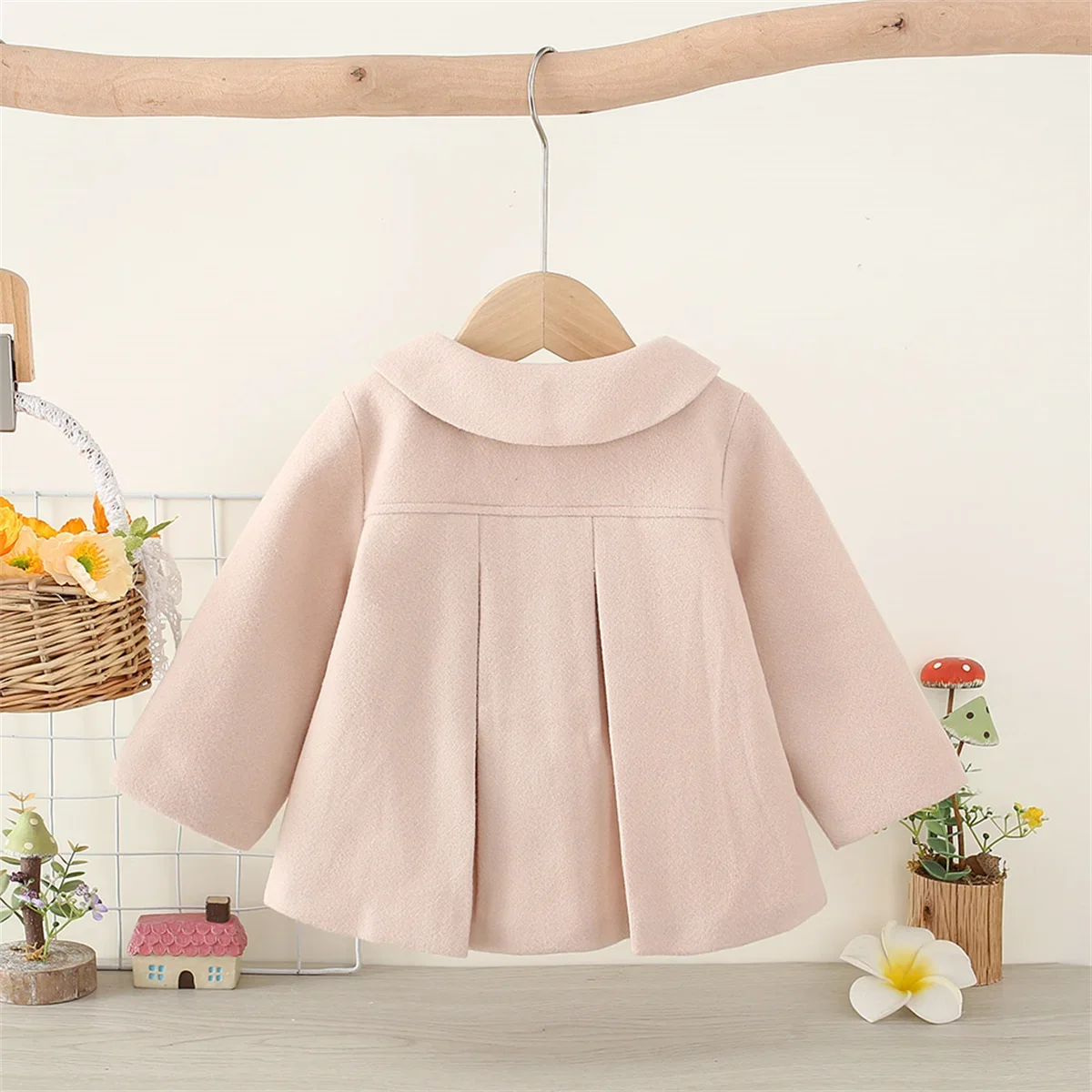 Ruffled Single Breasted Infant Wool Coat Spring and Autumn New Girls' Baby Long Sleeve Coat Soft Girl Children'S Clothing