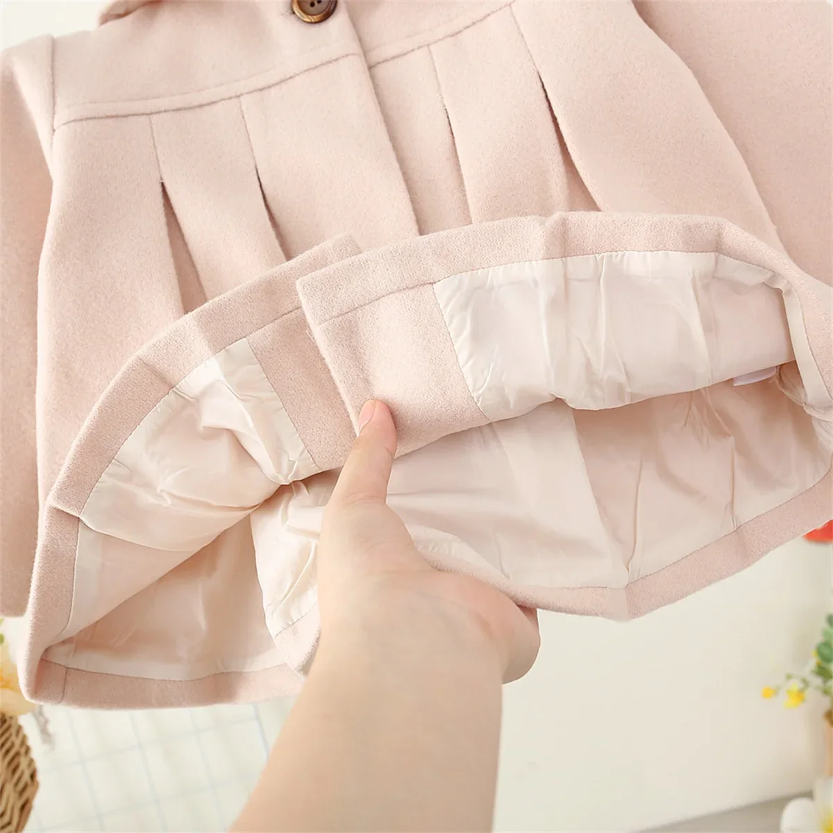 Ruffled Single Breasted Infant Wool Coat Spring and Autumn New Girls' Baby Long Sleeve Coat Soft Girl Children'S Clothing