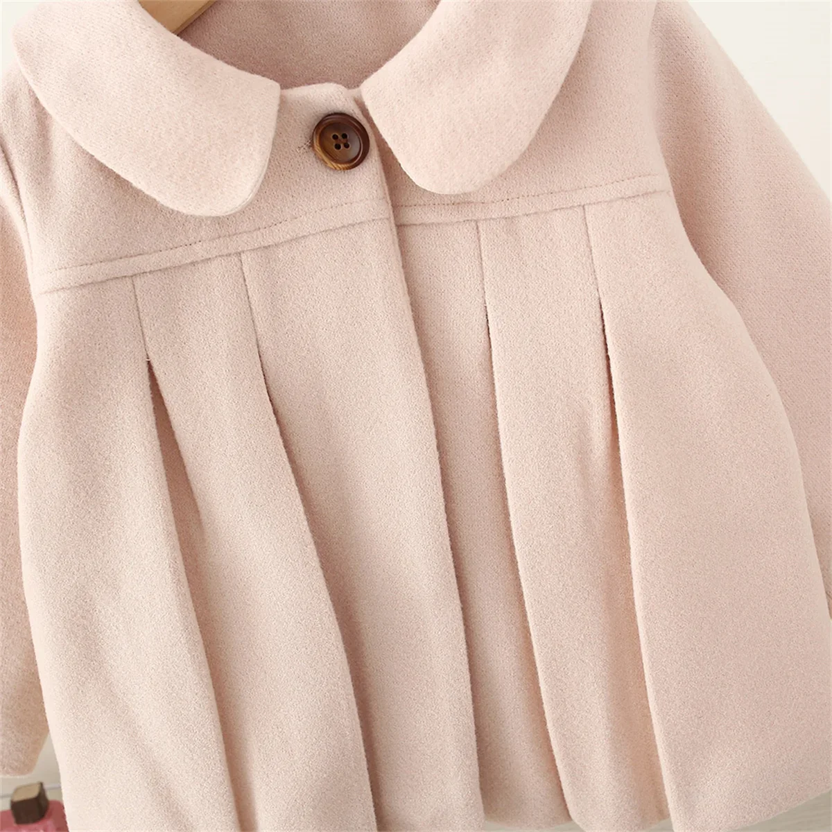 Ruffled Single Breasted Infant Wool Coat Spring and Autumn New Girls' Baby Long Sleeve Coat Soft Girl Children'S Clothing