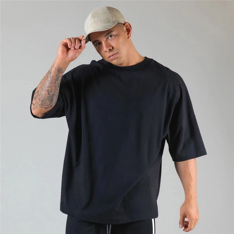 JAPAN&UK Harajuku Gym Shirt Sport T Shirt Men Short Sleeve Running Shirt Men Workout Training Tees Fitness Loose Large Size Tops