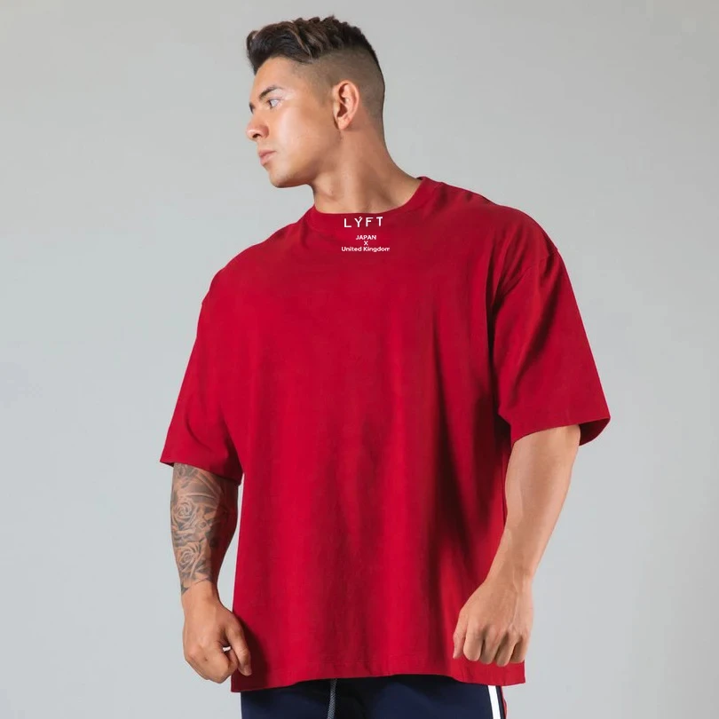 JAPAN&UK Harajuku Gym Shirt Sport T Shirt Men Short Sleeve Running Shirt Men Workout Training Tees Fitness Loose Large Size Tops