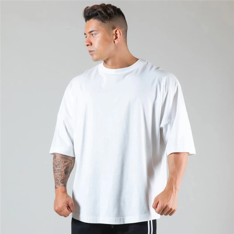 JAPAN&UK Harajuku Gym Shirt Sport T Shirt Men Short Sleeve Running Shirt Men Workout Training Tees Fitness Loose Large Size Tops