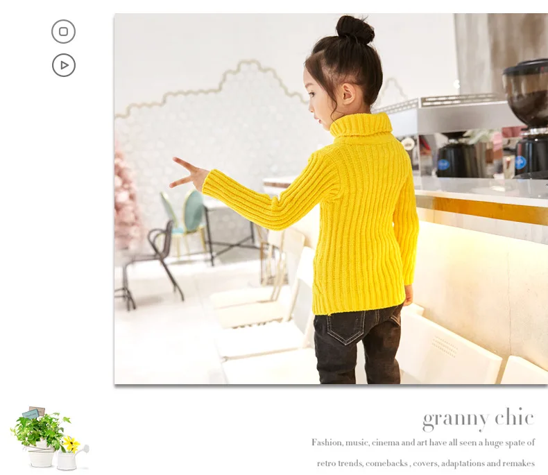 New Winter Keep Warm Girls Sweater Cartoon Bear Pattern High Neck Design Full Sleeve Knitted Shirt Children Birthday Present