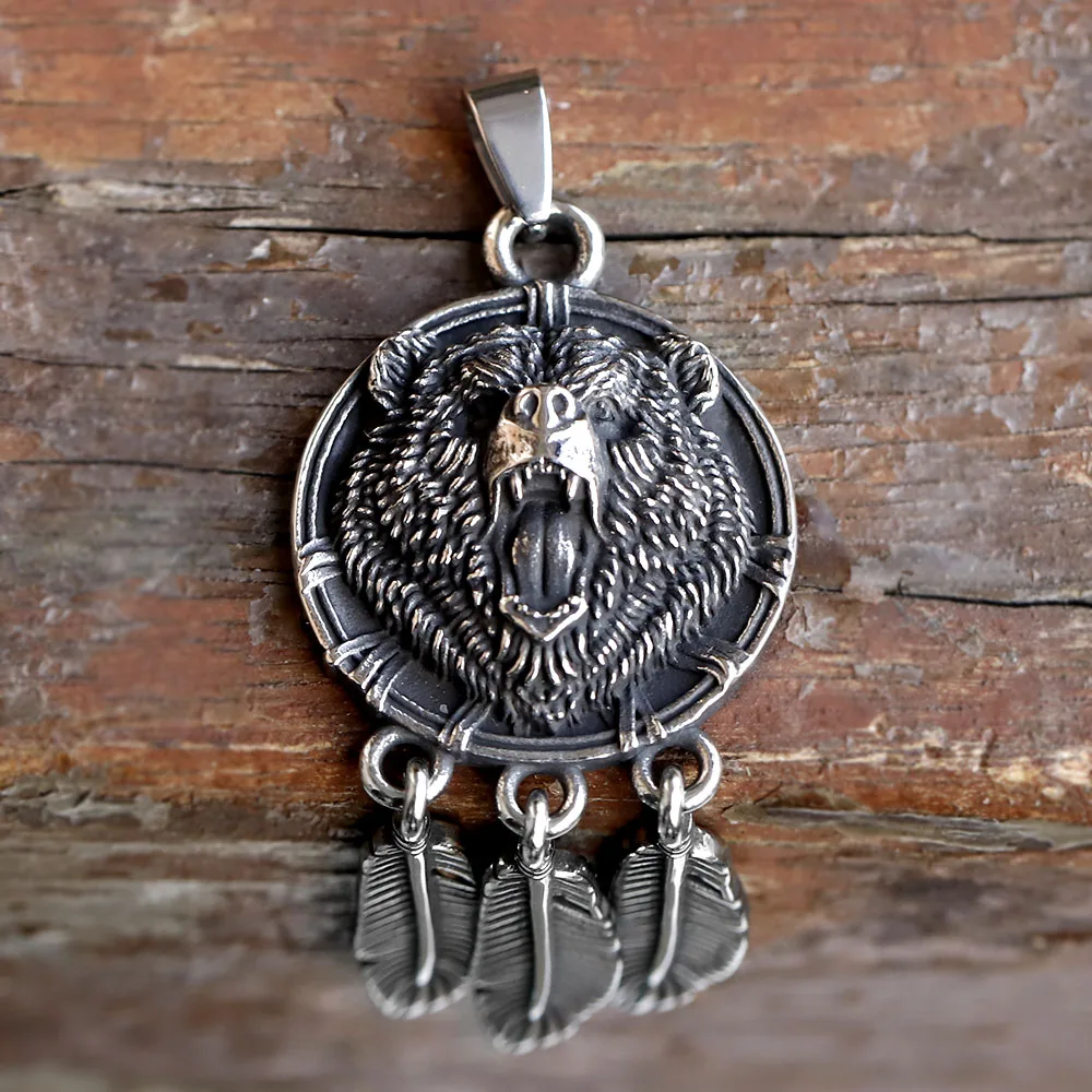 new stainless steel Amulet Viking Slavic God Symbol Warding Veles Bear Paw feather Pendant Necklace Jewelry