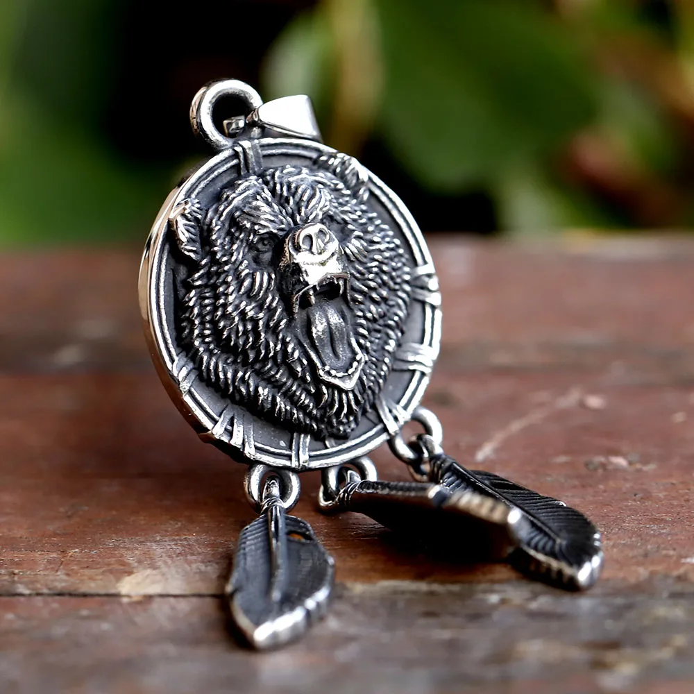 new stainless steel Amulet Viking Slavic God Symbol Warding Veles Bear Paw feather Pendant Necklace Jewelry