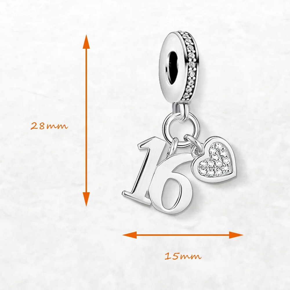 Lucky Number 16 Pendant 925 Sterling Silver Dangle Charm Women Men Trendy Fine Jewelry