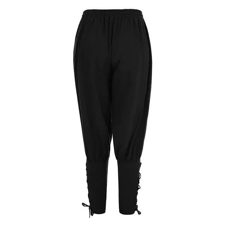 New Trendy Men's Casual Trousers Drawstring Pants Medieval Pirate Trousers Cotton and Linen Streetwear Pants Daily Wear