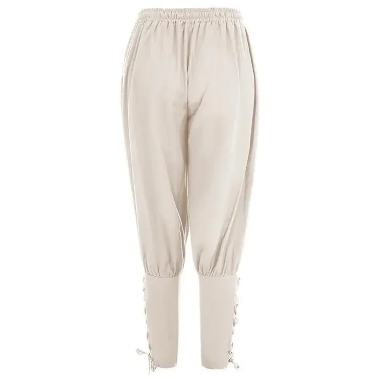 New Trendy Men's Casual Trousers Drawstring Pants Medieval Pirate Trousers Cotton and Linen Streetwear Pants Daily Wear