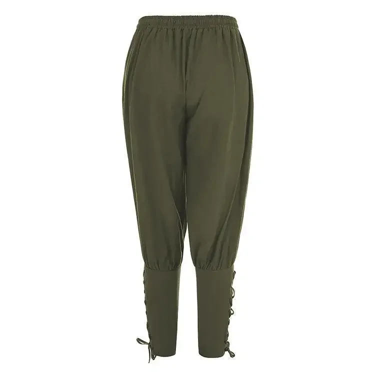 New Trendy Men's Casual Trousers Drawstring Pants Medieval Pirate Trousers Cotton and Linen Streetwear Pants Daily Wear