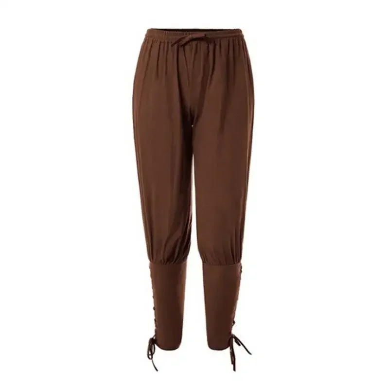 New Trendy Men's Casual Trousers Drawstring Pants Medieval Pirate Trousers Cotton and Linen Streetwear Pants Daily Wear