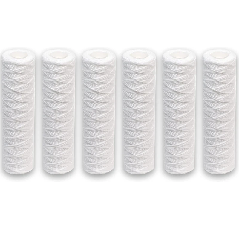 6pcs Universal String Wound Sediment Water Filter Cartridges for Most 10-Inch RO Unit 5 Micron – 10" x 2.5"