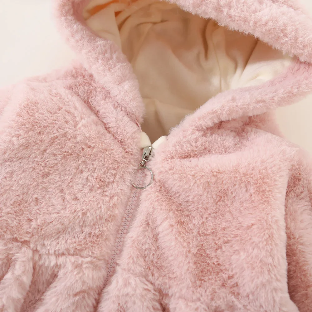 Winter Newborn Girls Long Sleeve Fur Cotton Coat Hooded Thickened Baby Coat Children's Fashion Baby Clothing Free Bag
