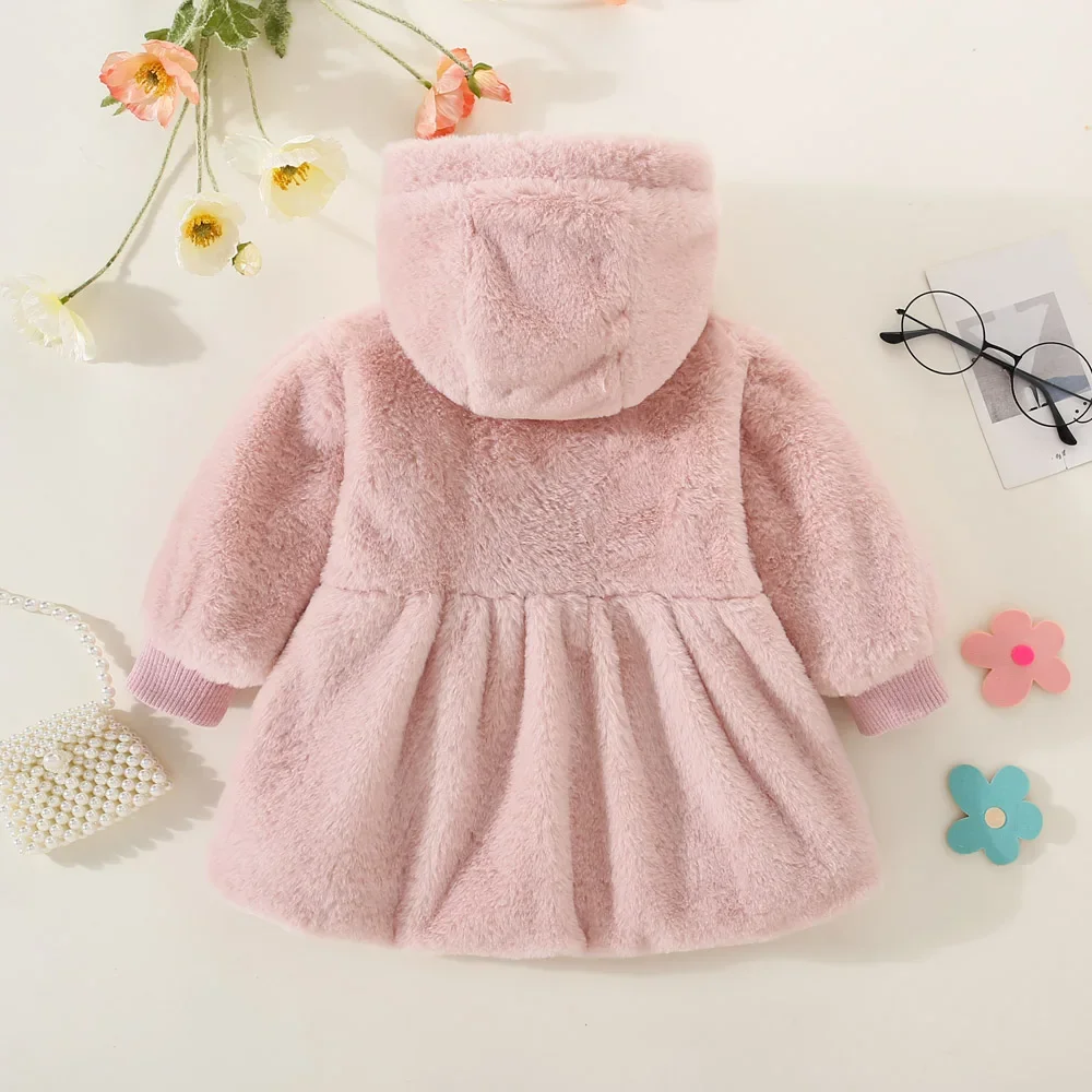 Winter Newborn Girls Long Sleeve Fur Cotton Coat Hooded Thickened Baby Coat Children's Fashion Baby Clothing Free Bag