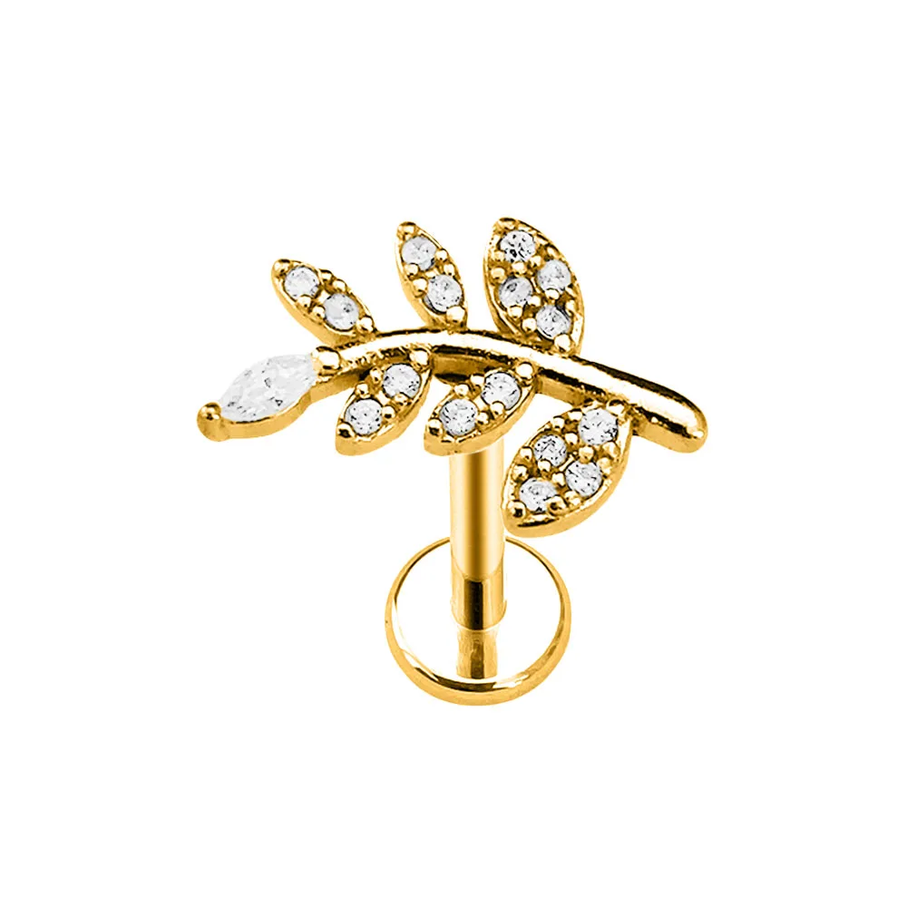Branch Leaf Labret Piercing Internal Thread Flower Petals Lip Stud Daith Conch Earring Flat Back Jewelry 316L Surgical Steel 16G