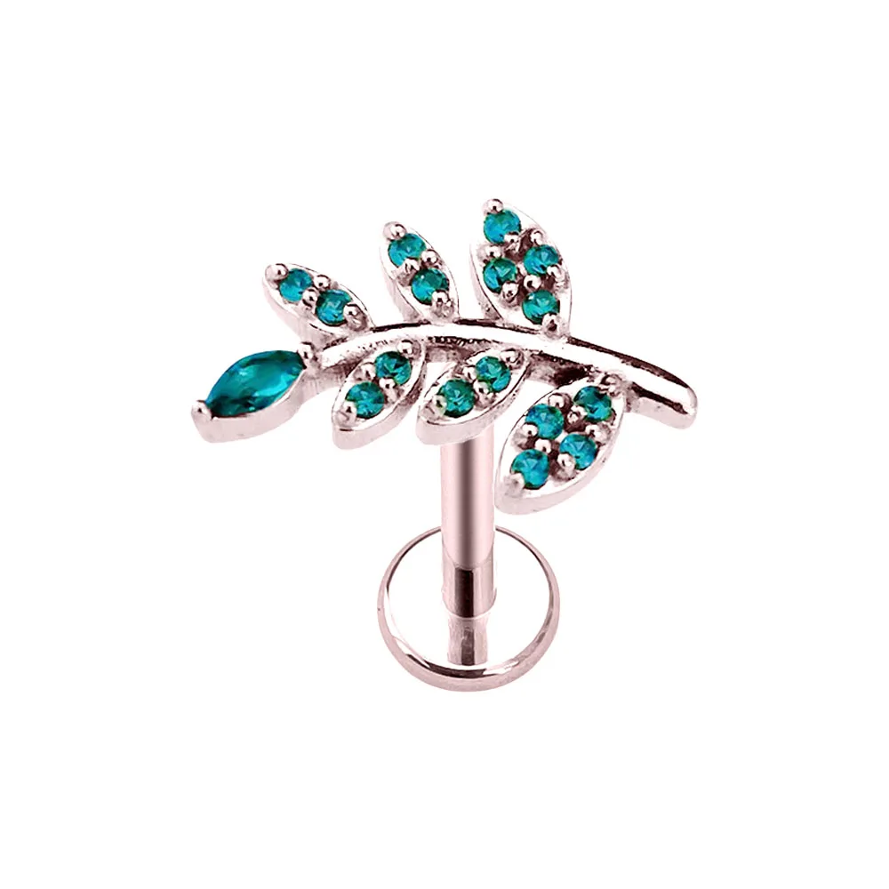 Branch Leaf Labret Piercing Internal Thread Flower Petals Lip Stud Daith Conch Earring Flat Back Jewelry 316L Surgical Steel 16G