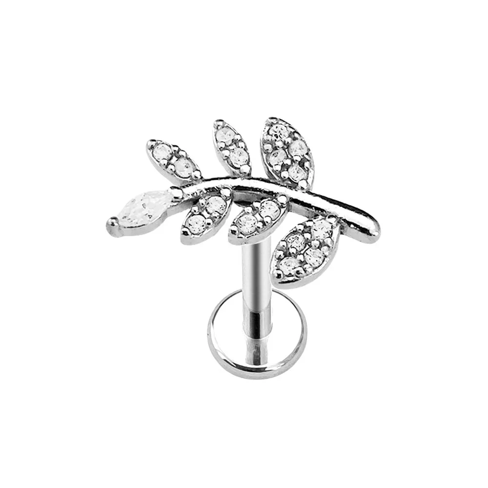 Branch Leaf Labret Piercing Internal Thread Flower Petals Lip Stud Daith Conch Earring Flat Back Jewelry 316L Surgical Steel 16G