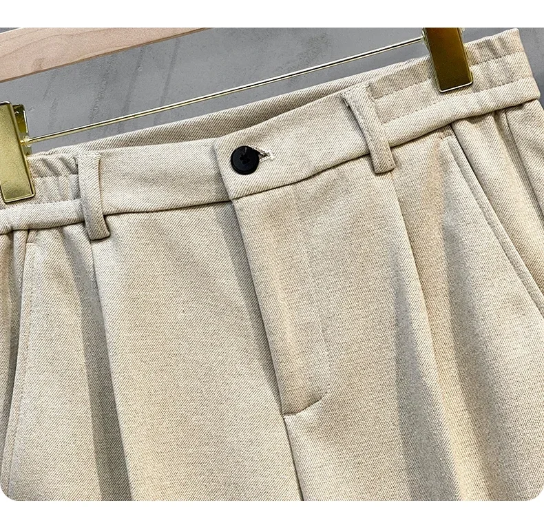 Autumn Winter Suit Pants Men Thick Business Elastic Waist Classic Grey Brown Woolen Straight Korean Formal Trousers Male 28-38