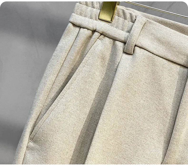 Autumn Winter Suit Pants Men Thick Business Elastic Waist Classic Grey Brown Woolen Straight Korean Formal Trousers Male 28-38