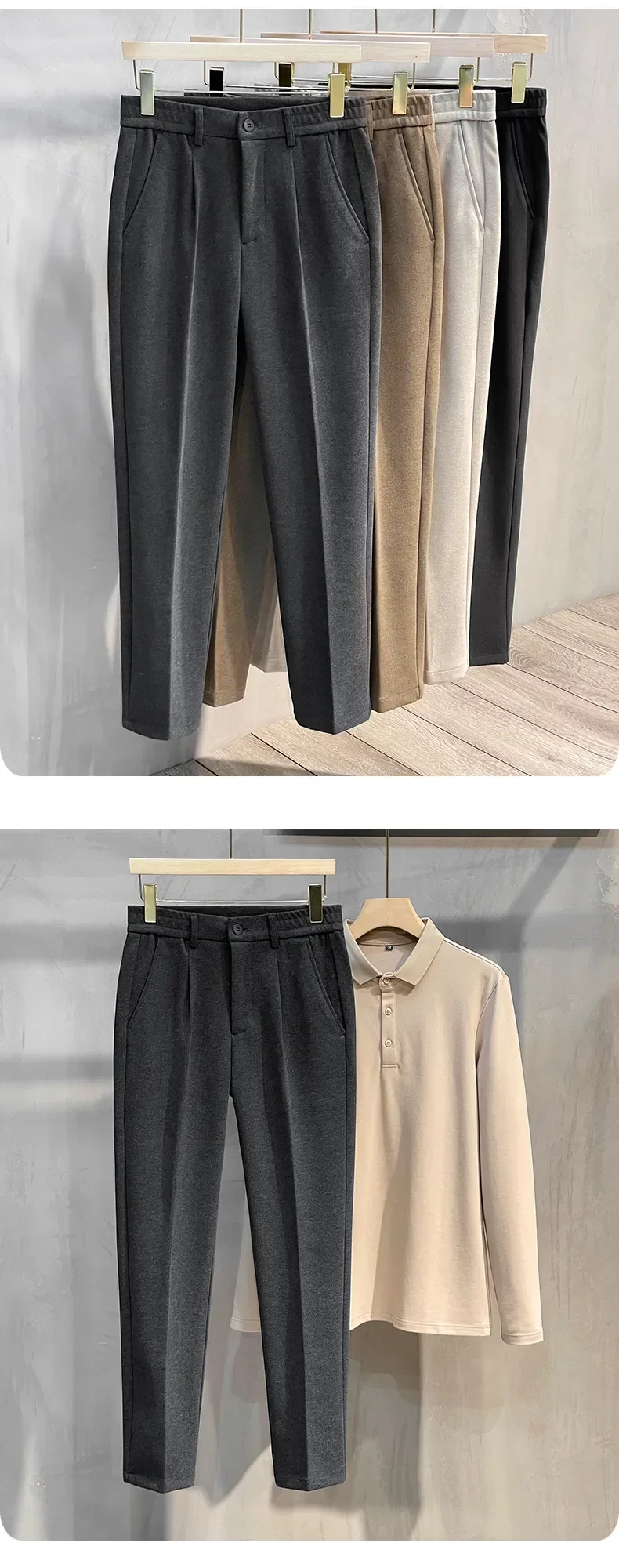 Autumn Winter Suit Pants Men Thick Business Elastic Waist Classic Grey Brown Woolen Straight Korean Formal Trousers Male 28-38