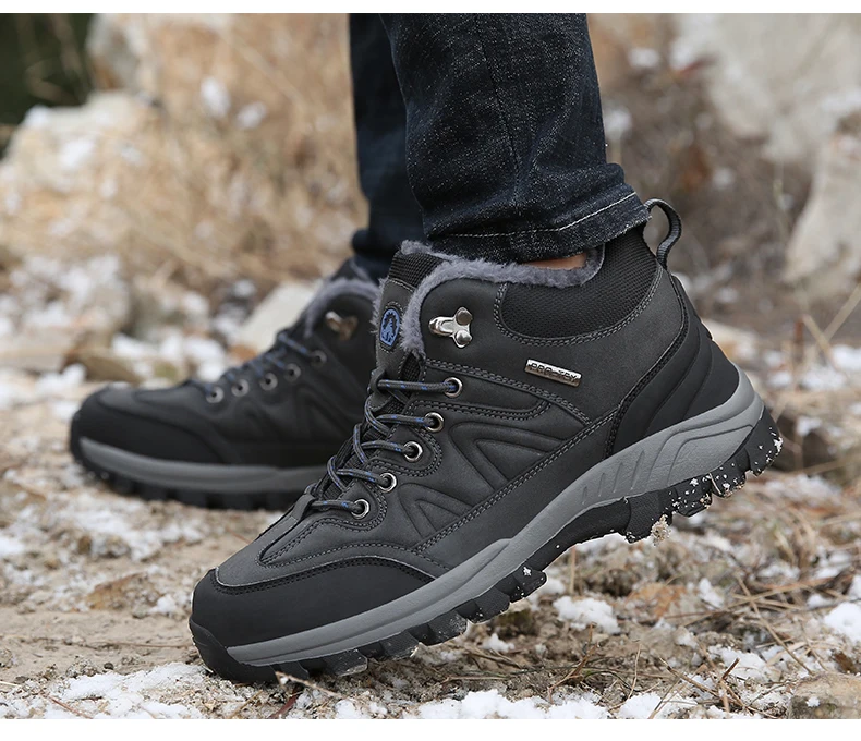 Brand Winter Men's Boots Warm Men's Snow Boots High Quality Leather Waterproof Men Sneakers Outdoor Men Hiking Boots Work Shoes