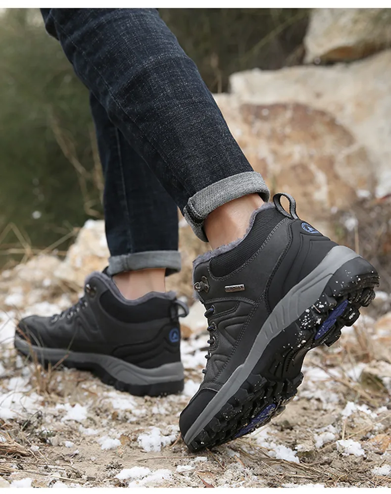 Brand Winter Men's Boots Warm Men's Snow Boots High Quality Leather Waterproof Men Sneakers Outdoor Men Hiking Boots Work Shoes